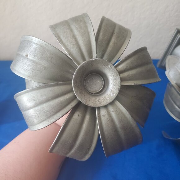 2 VTG Privet House Palms Away Short Galvanized Candle Sticks - Picture 9 of 10